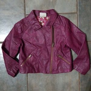 Toddler Girl Faux Leather Plum Moto Jacket Size 3T